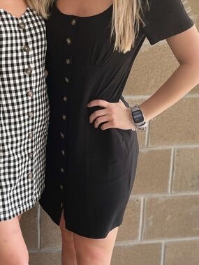 Express Black Short-Sleeve Button-Front Mini Dress